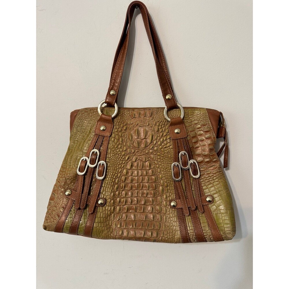 MARCO BUGGIANI ITALY BROWN/GREEN CROCODILE LEATHER PURSE